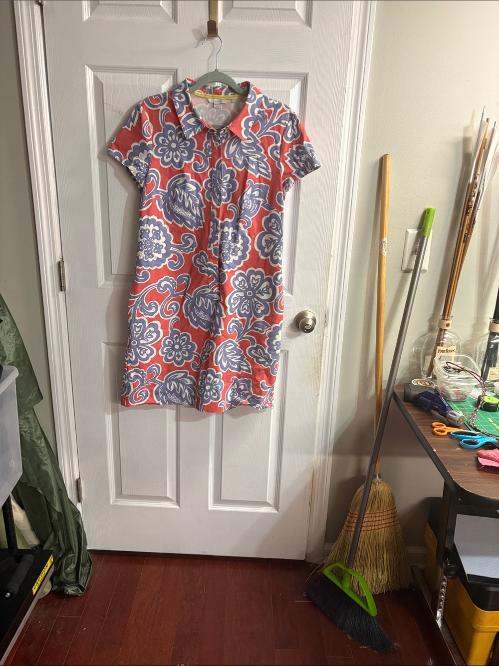 Boden Coral and Blue Floral Polo Mini Dress